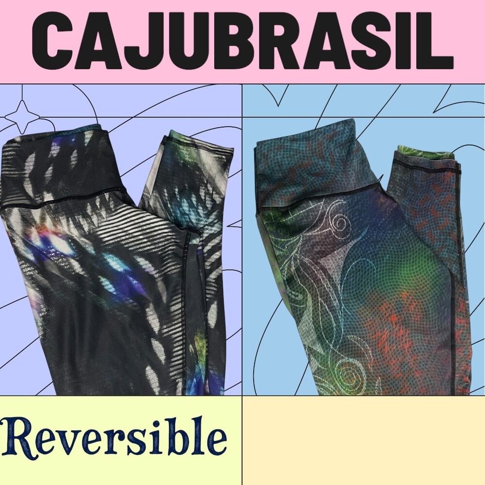 Cajubrasil Reversible Leggings Activewear - Vibrant Print, Size Small/Medium